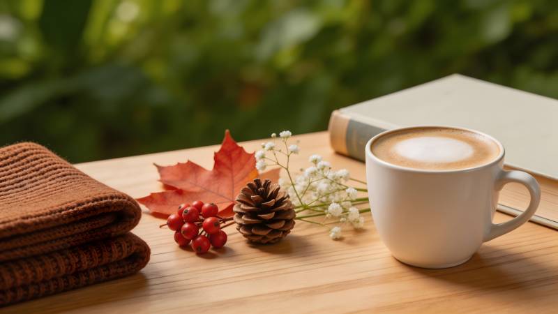 秋日暖咖静谧时光图片