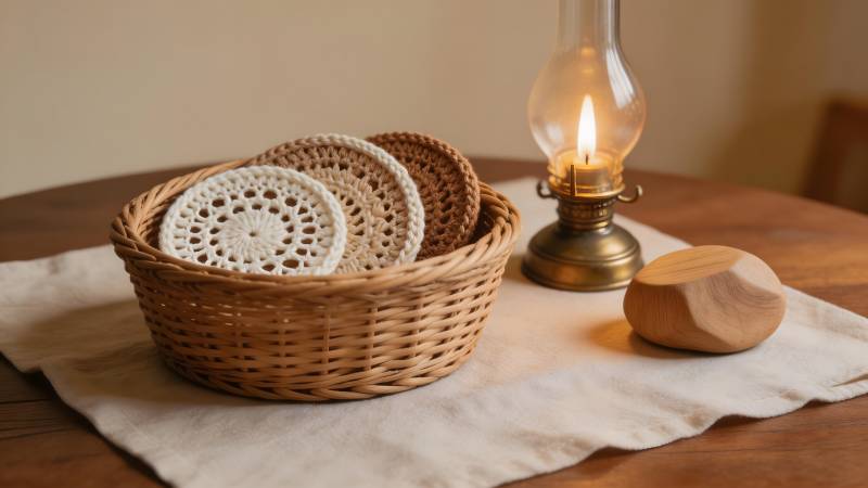 温馨烛光下的编织篮图片