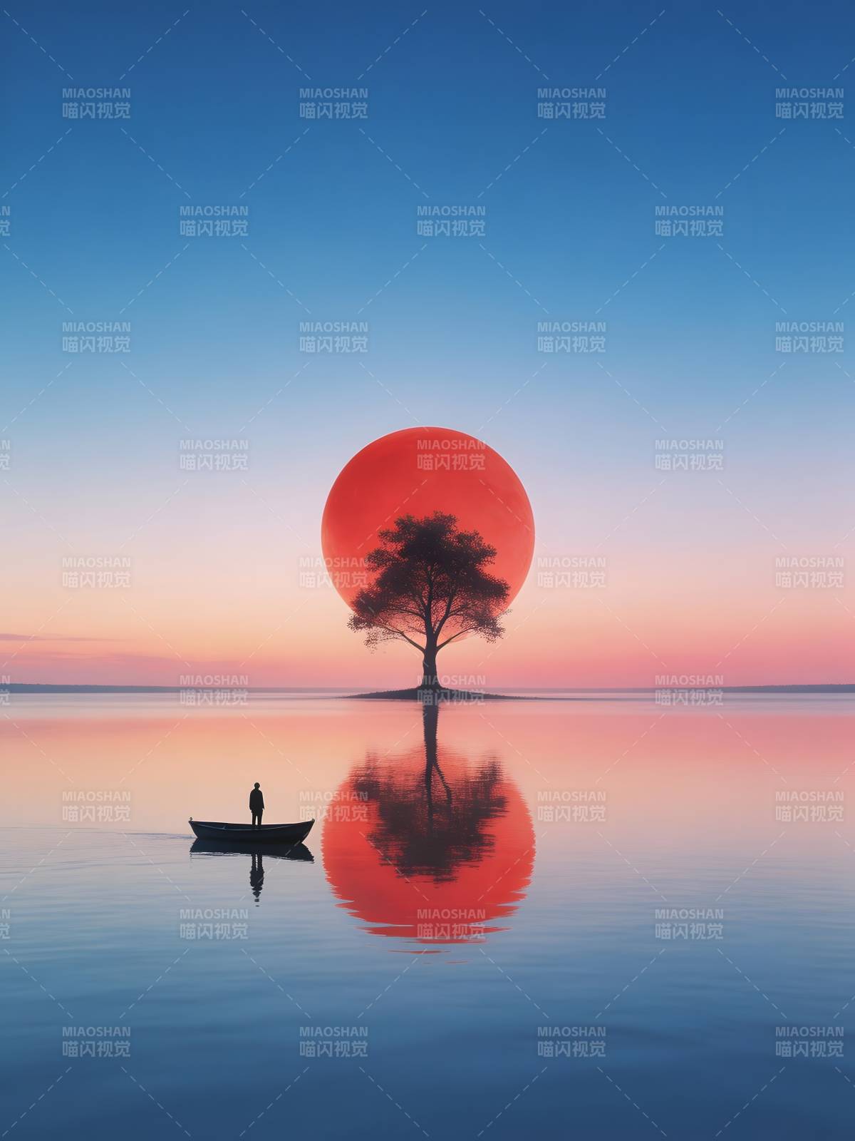 孤树映红日图片