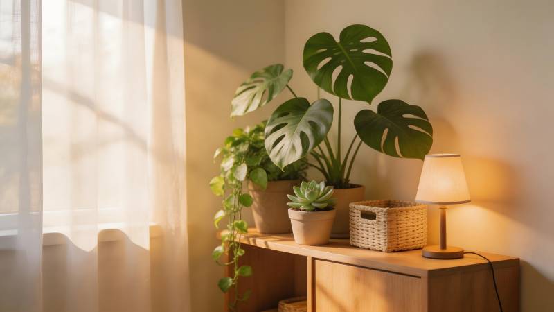 绿植角落的温暖时光图片