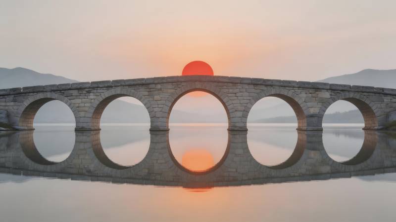 拱桥映日图片