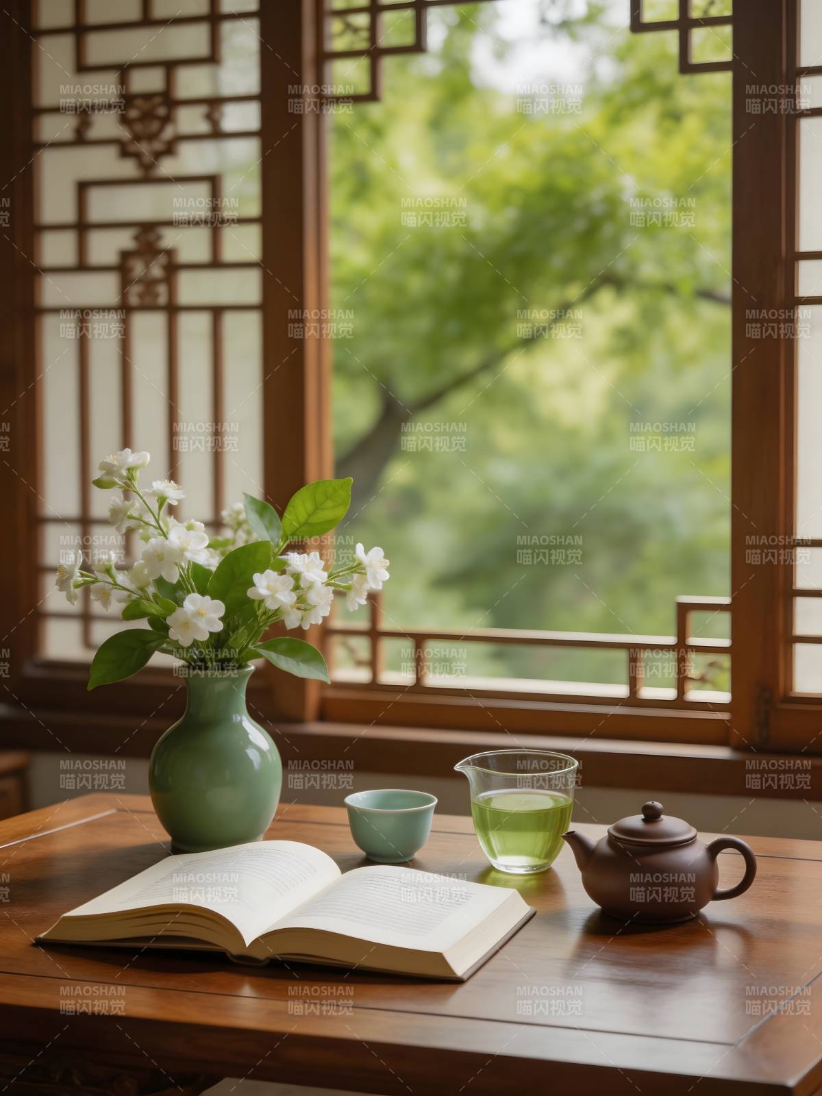 茶香书韵 窗景如画图片