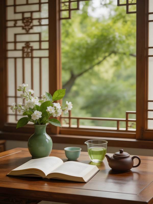 茶香书韵 窗景如画图片