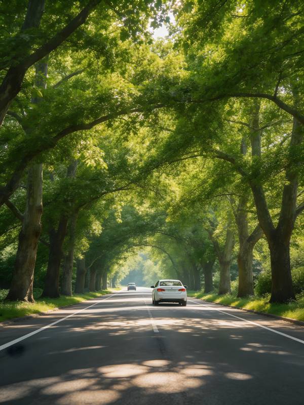 林荫大道上的行车图片