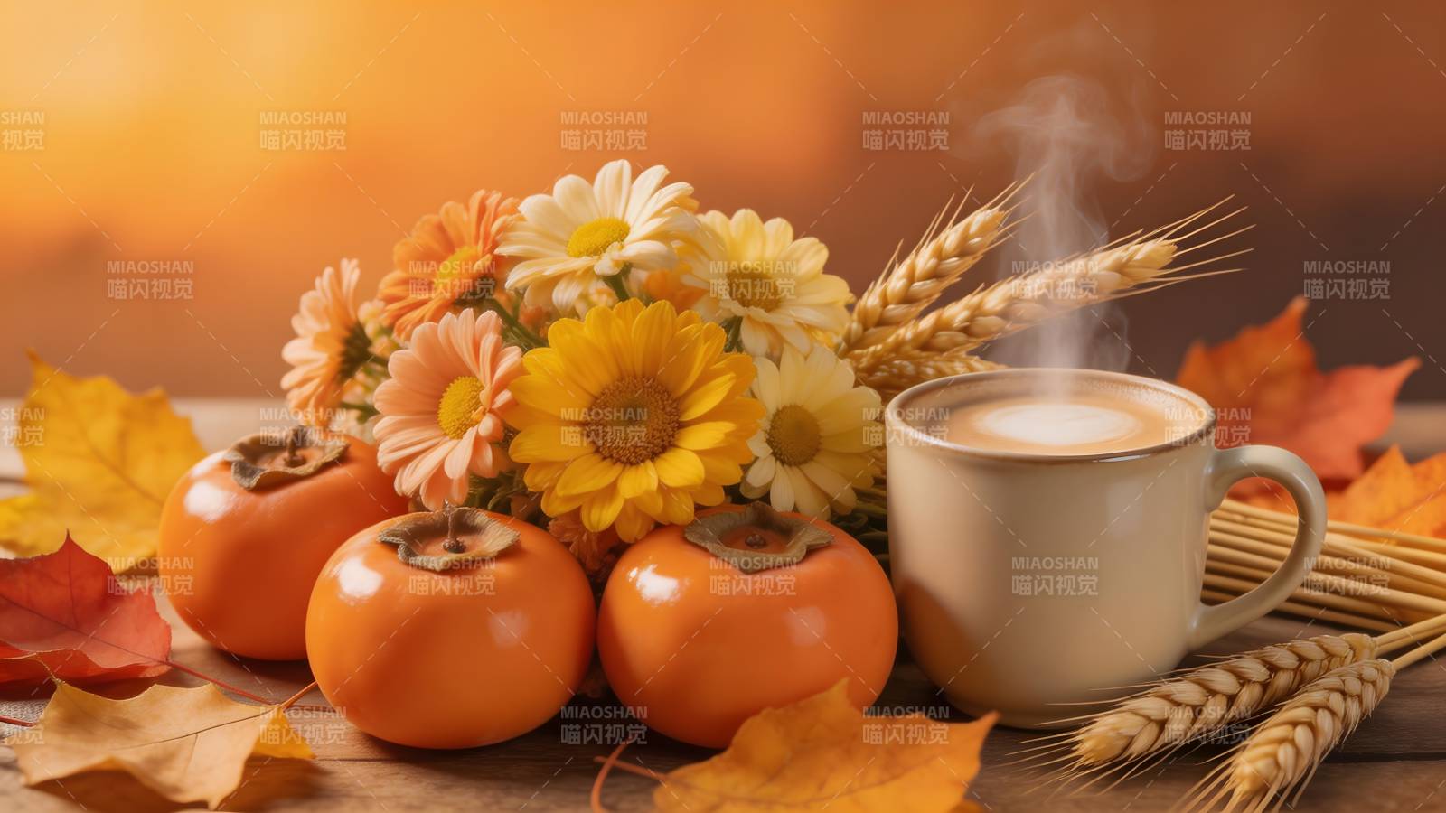 秋日暖饮与果实图片