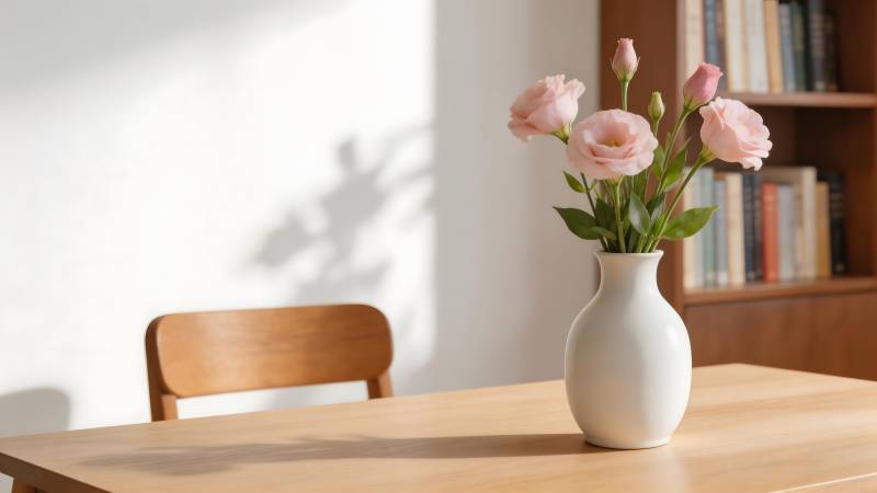 花瓶中的粉玫瑰图片