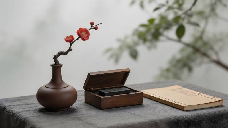 梅枝伴墨香书卷图片