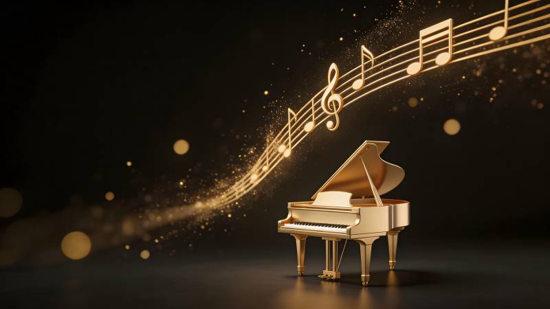 金色钢琴奏乐曲图片