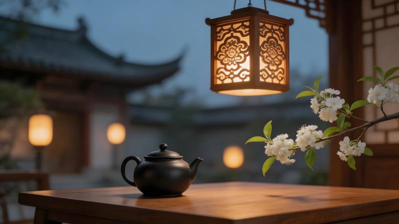 月下茶香 静谧庭院图片