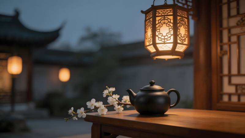 月下茶香 静谧庭院图片