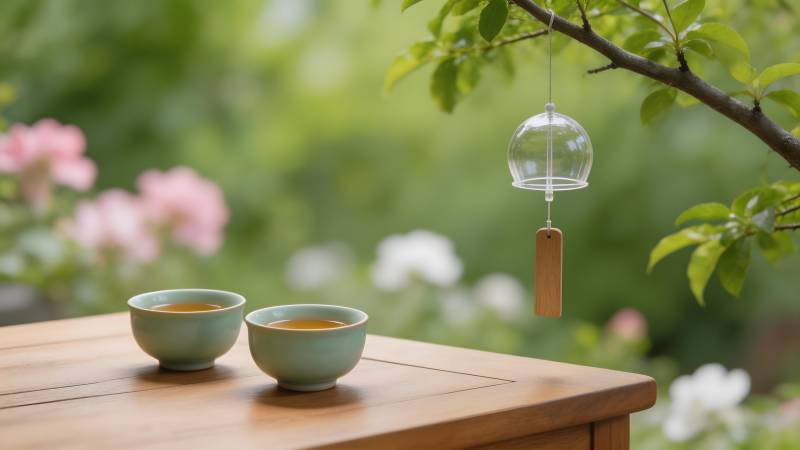 庭院茶香风铃静图片