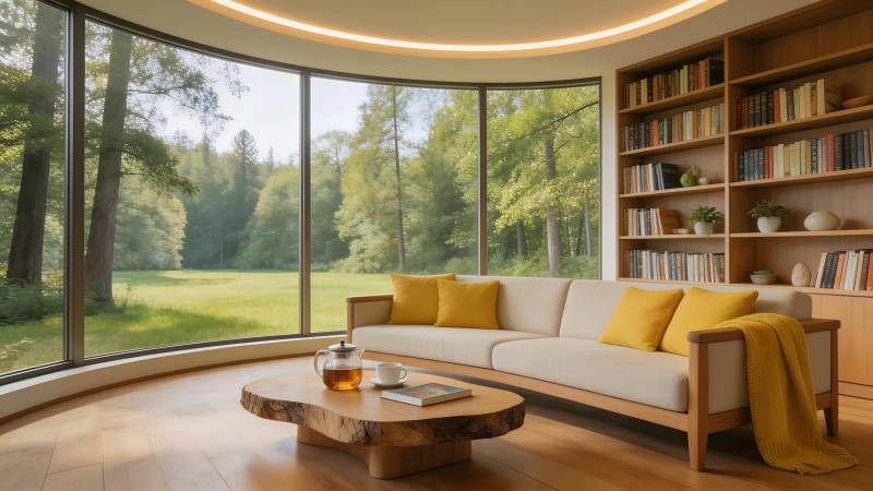 温馨书房 窗外绿意盎然图片