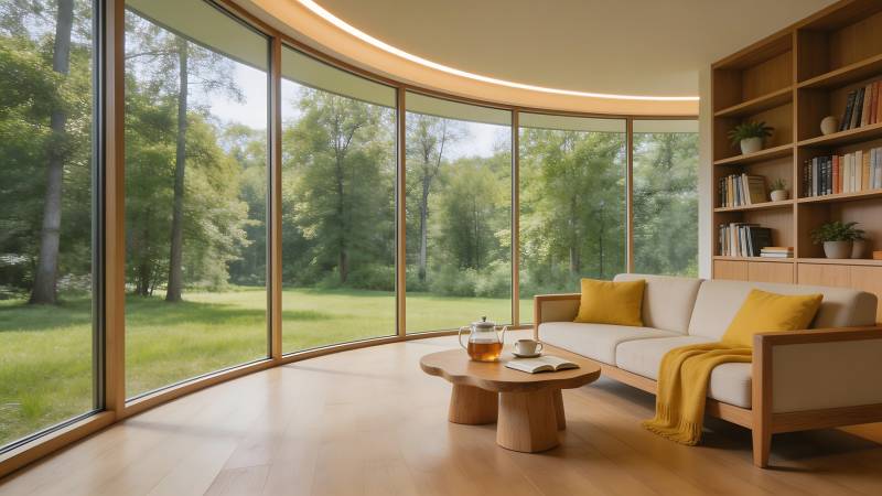 现代客厅 窗外绿意盎然图片