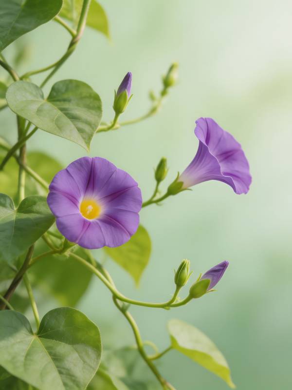 紫花绽放绿叶间图片