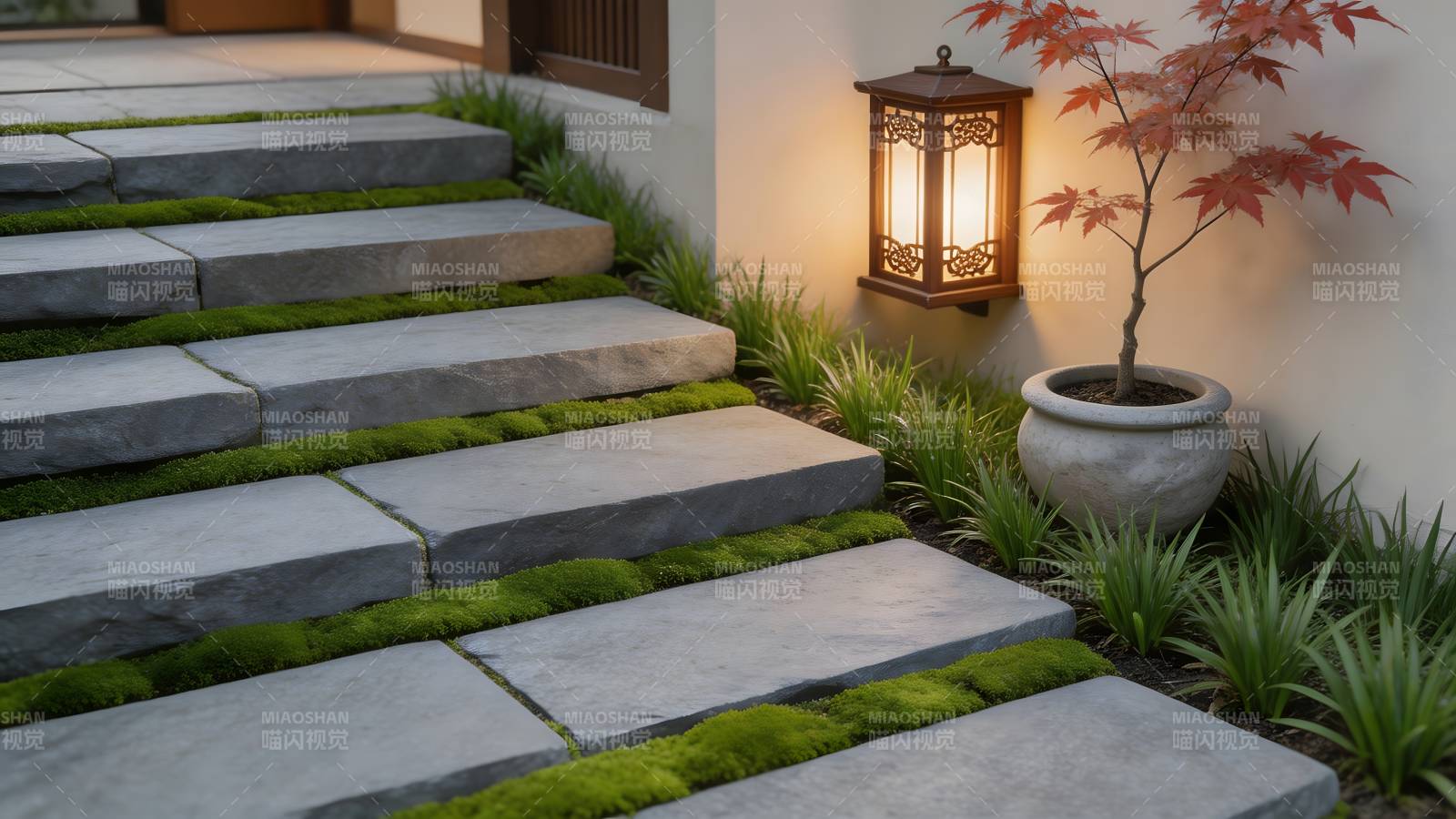 禅意庭院石阶图片