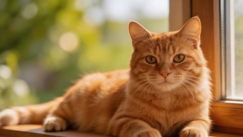 窗边橙猫静卧图片