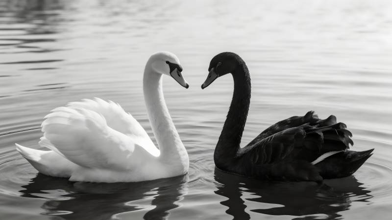 黑白天鹅相望图片