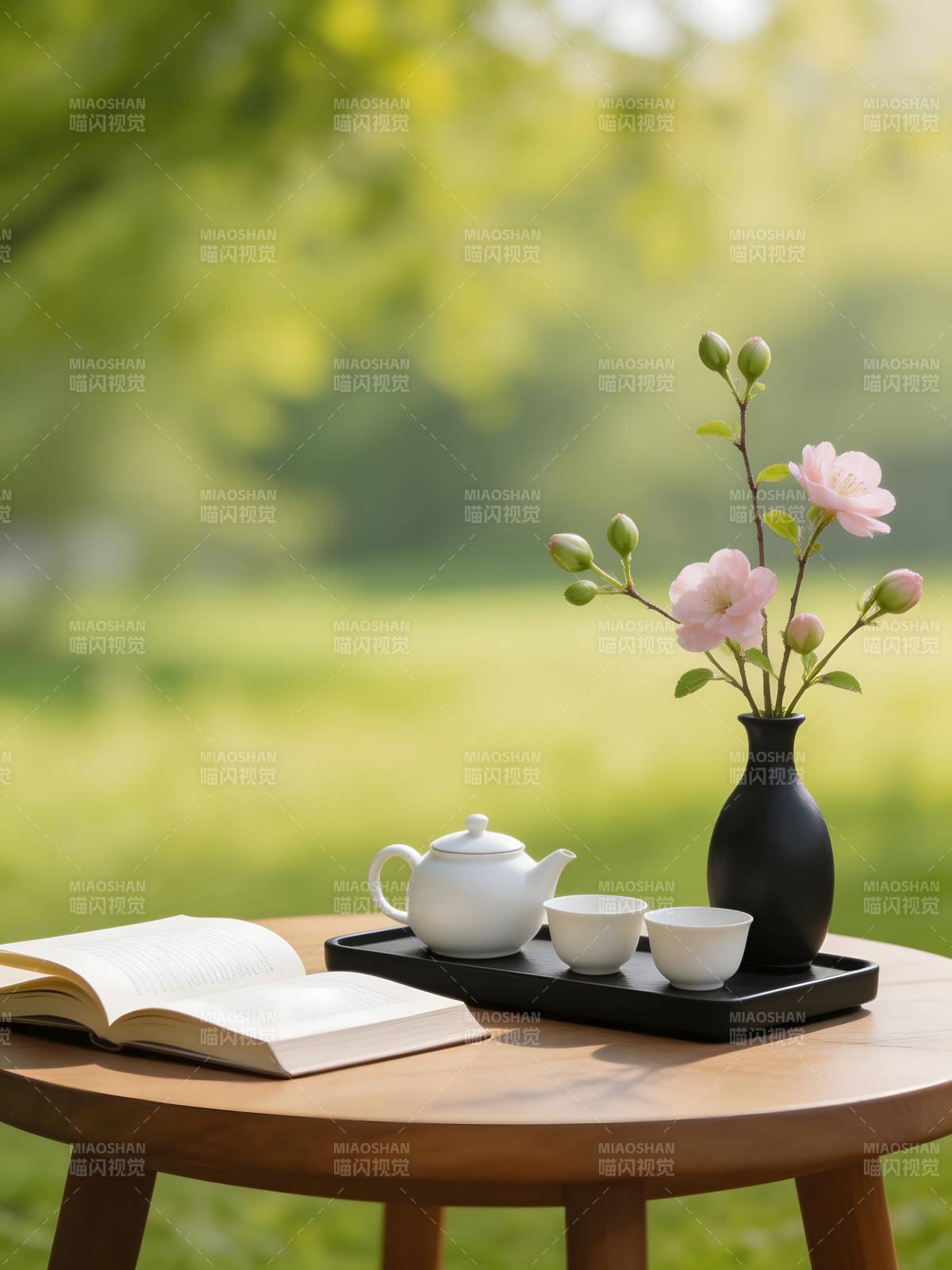 茶香书韵 花影相伴图片