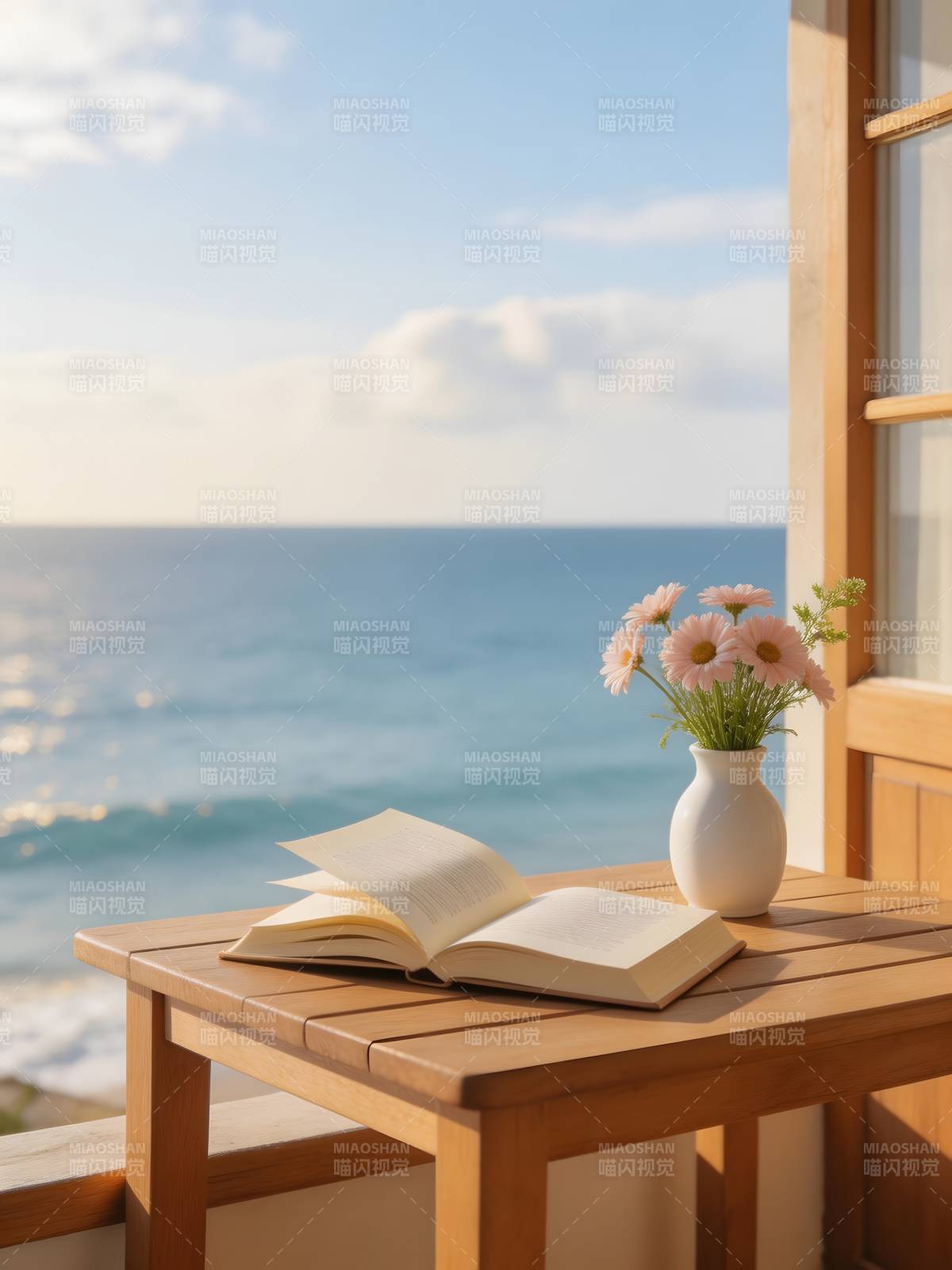 海边读书静谧时光图片