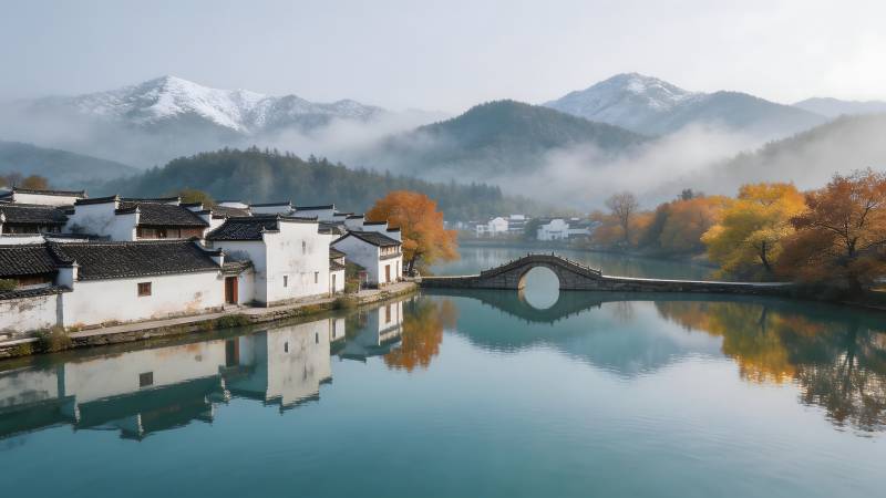 山水古镇秋色图片
