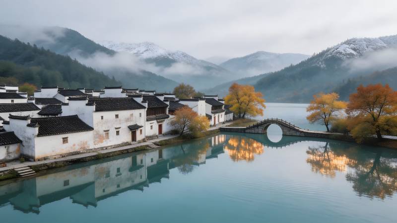 山水古村秋色图片