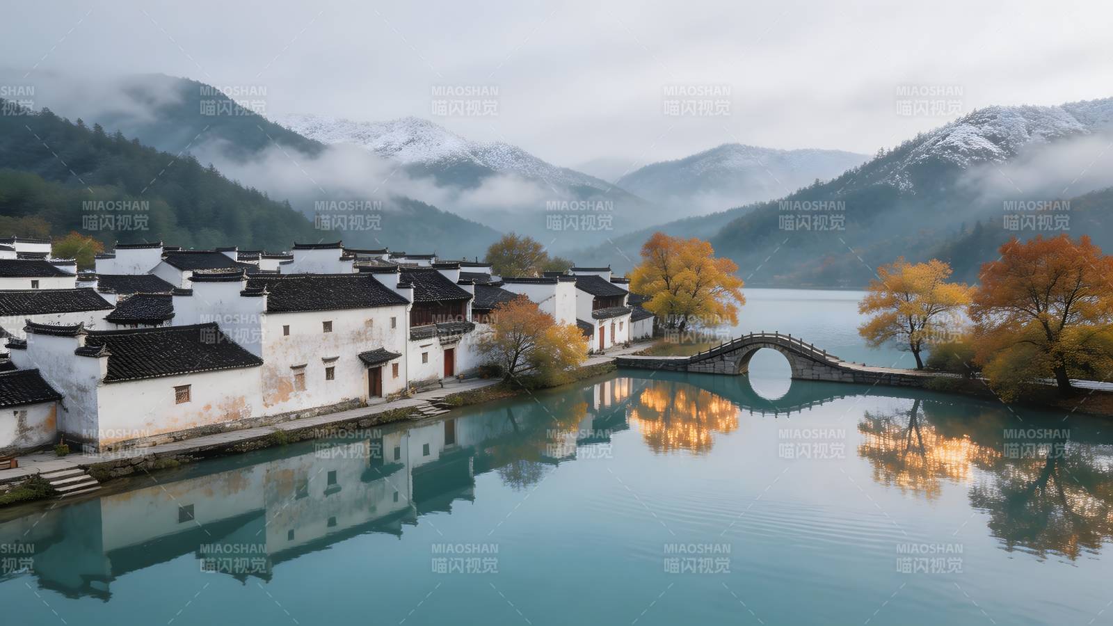 山水古村秋色图片