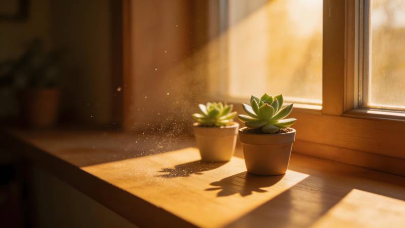 窗台上的多肉植物图片