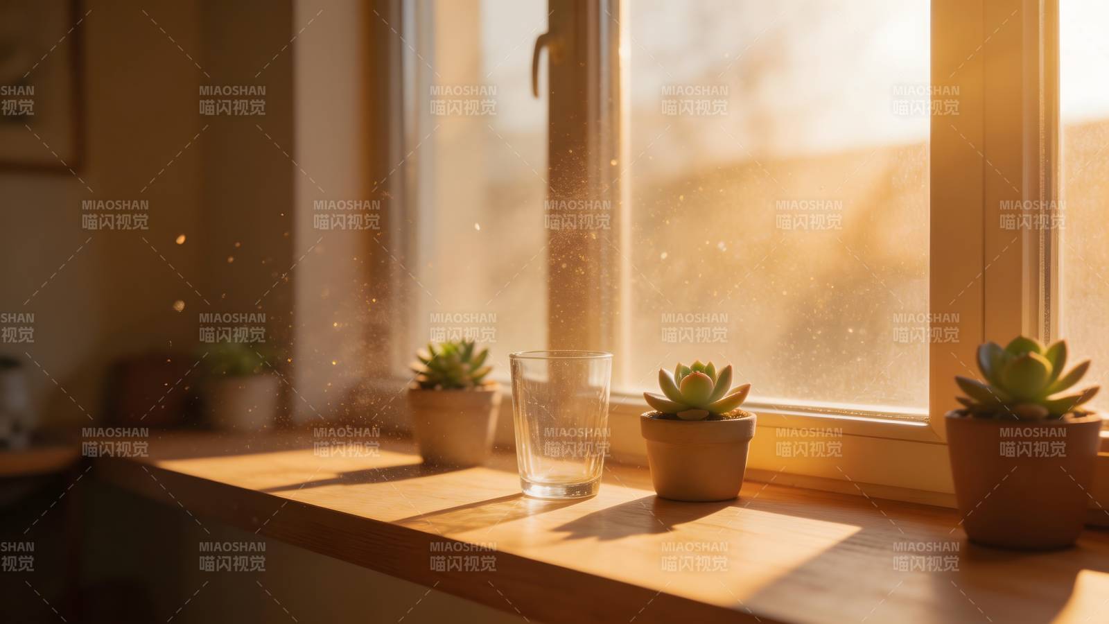 窗台上的阳光与绿植图片