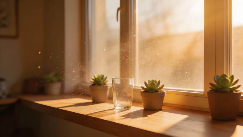 窗台上的阳光与绿植图片