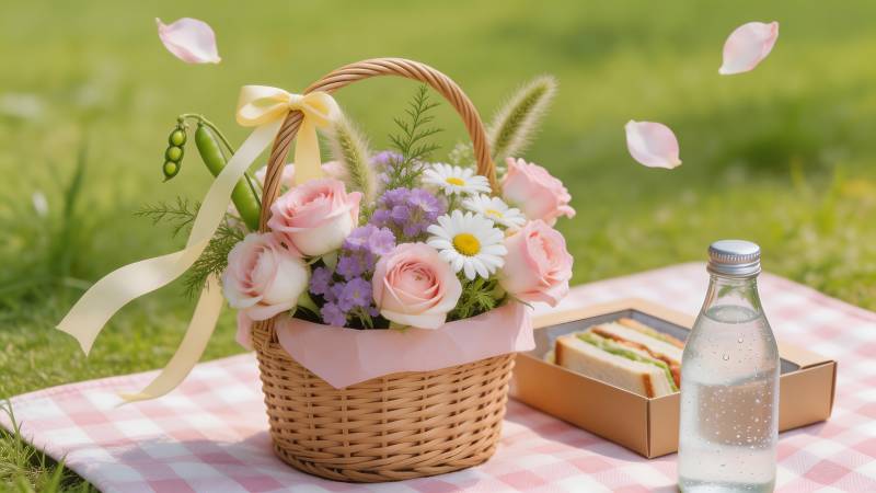 春日野餐花篮图片