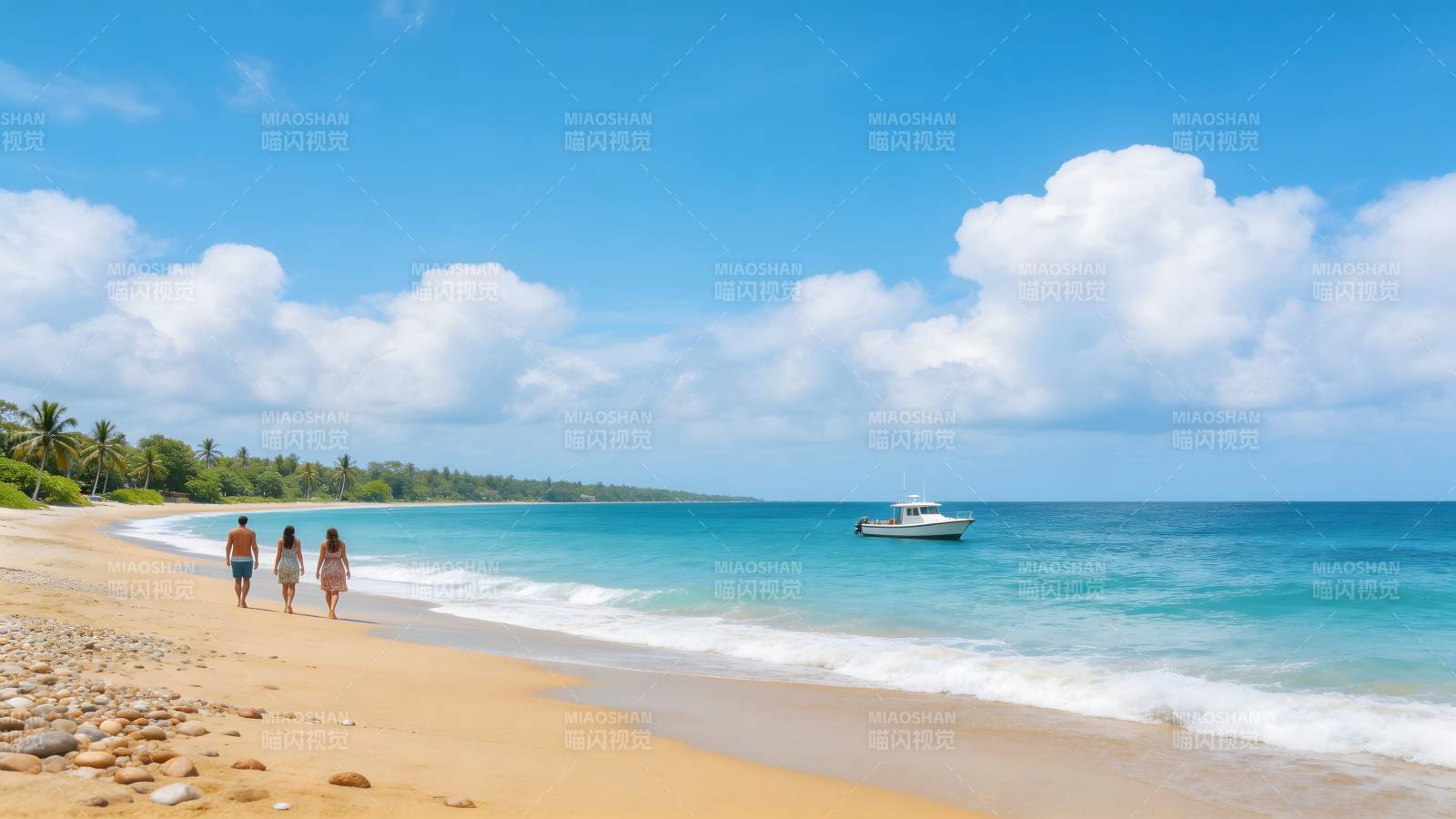 海滩三人行图片