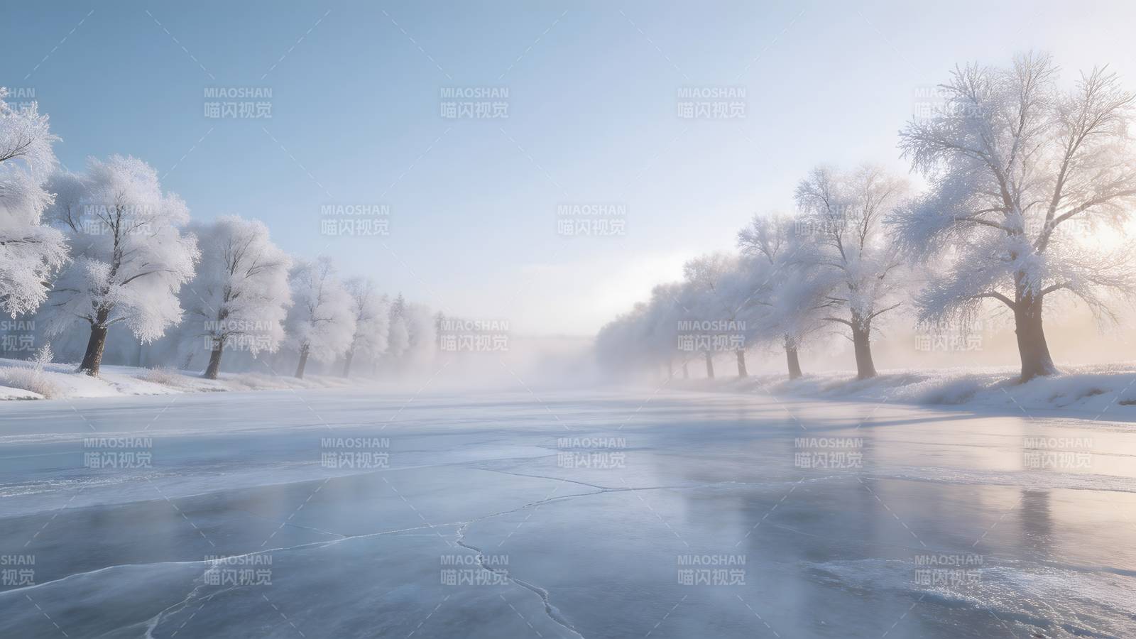 冬日雪景湖畔图片