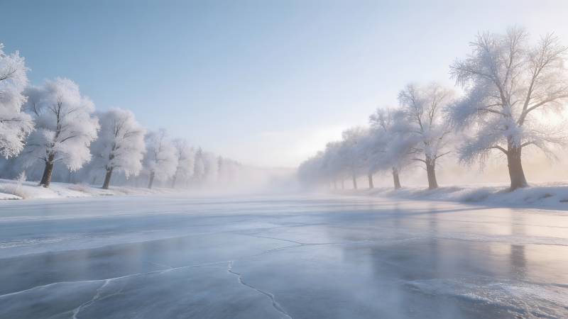 冬日雪景湖畔图片