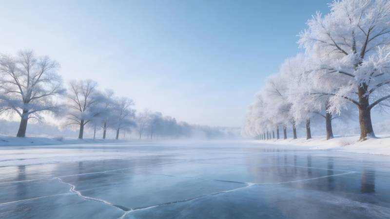冬日冰湖静谧景图片