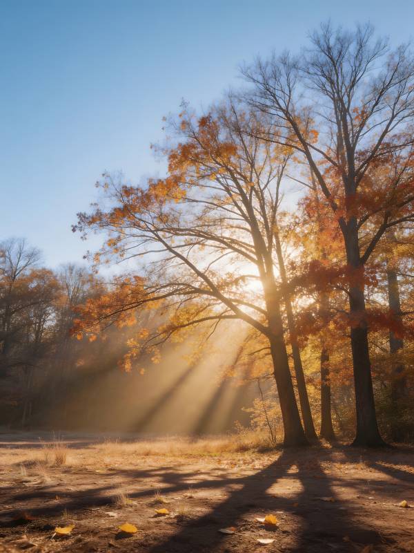 秋日林间光影图片