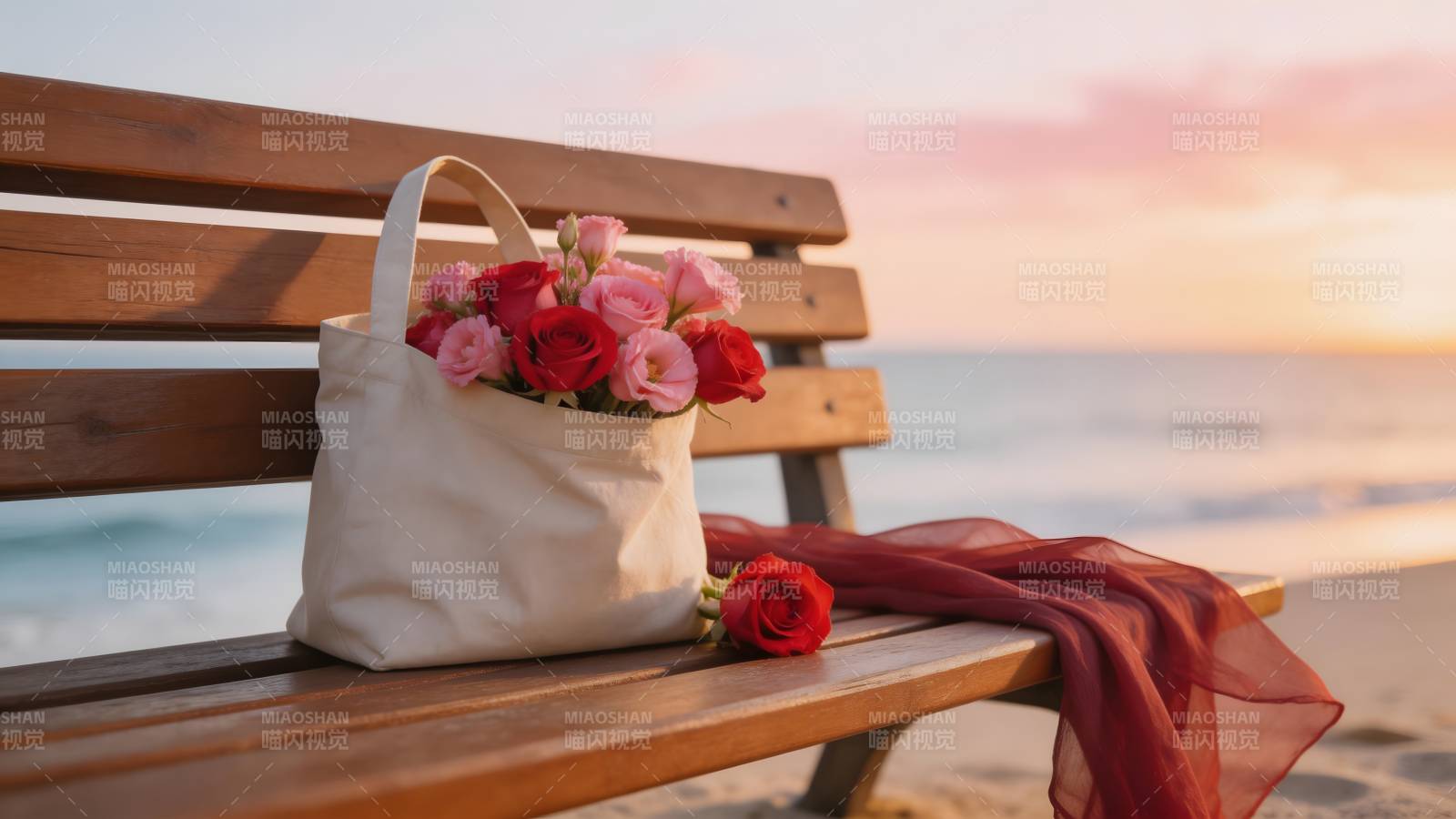 海边花袋静谧时光图片