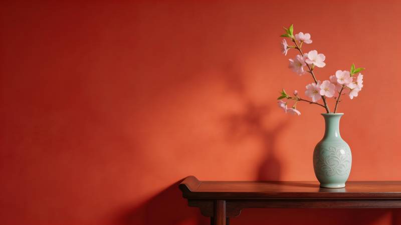 花影映红墙图片