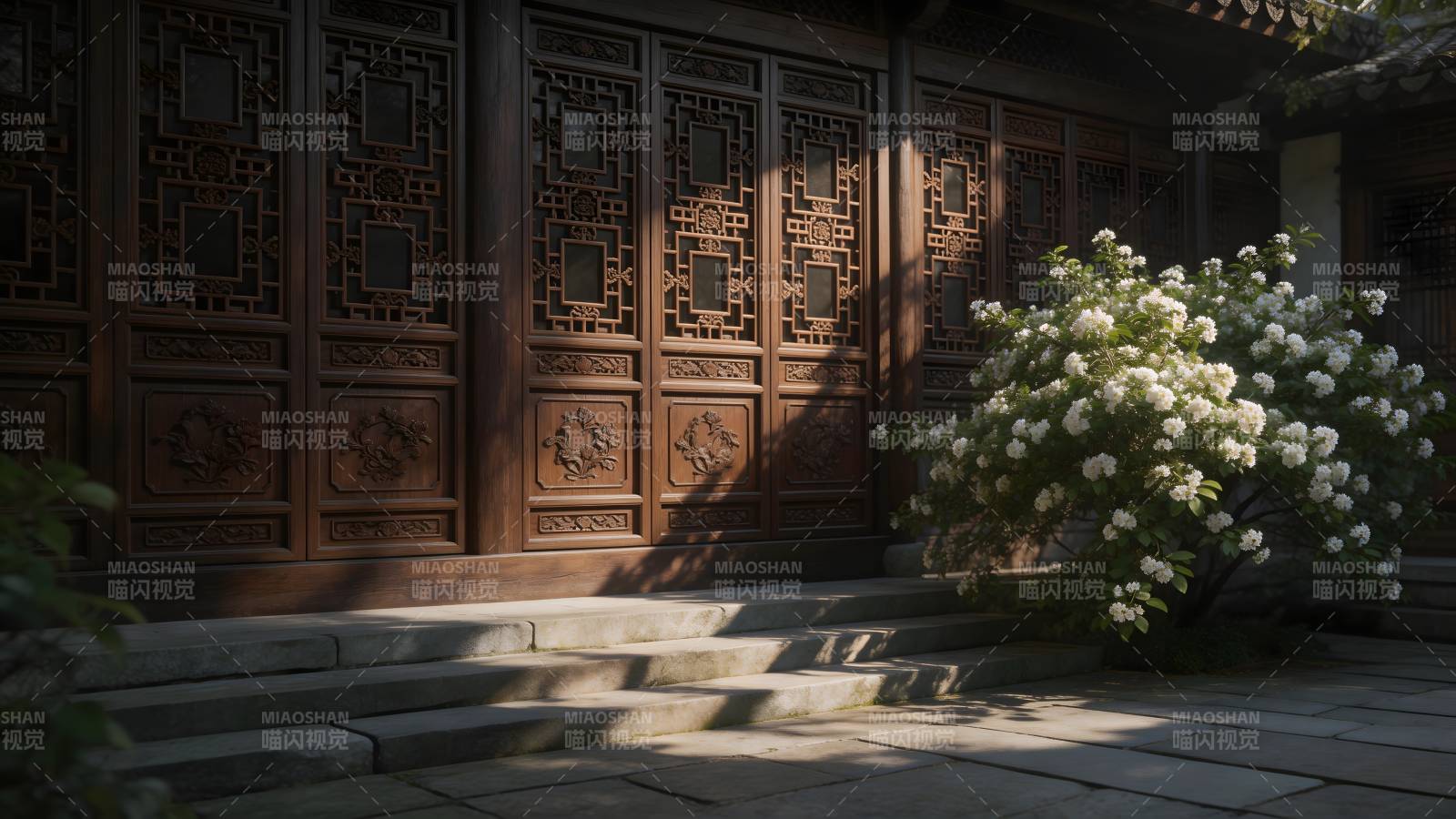 古宅门前花影图片