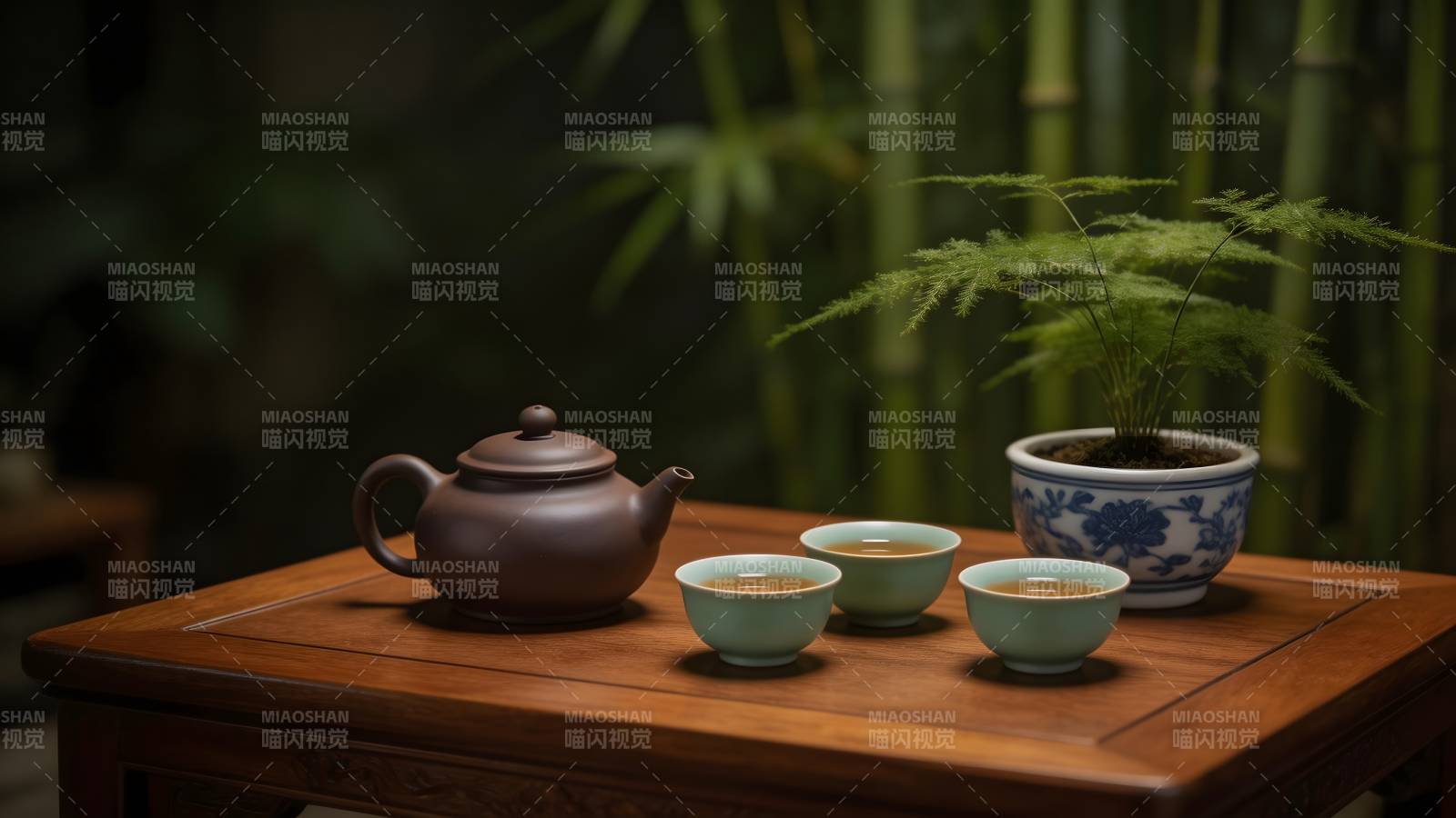 茶香竹影静谧时图片