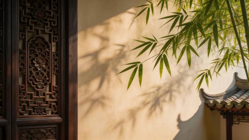 竹影斑驳古韵悠图片