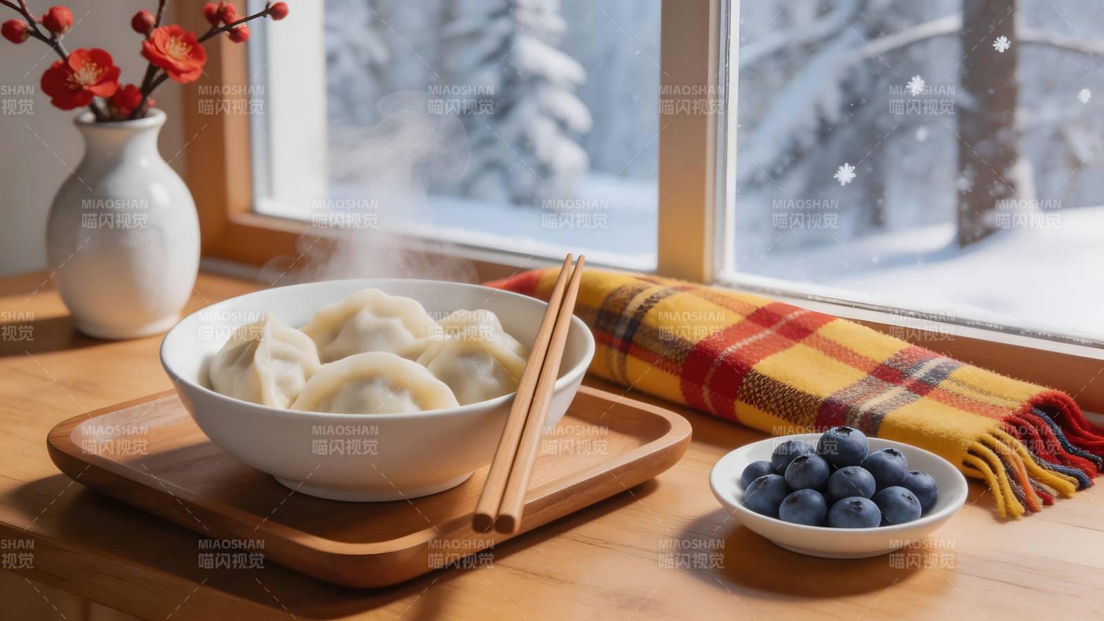 冬日暖食 饺子与蓝莓图片