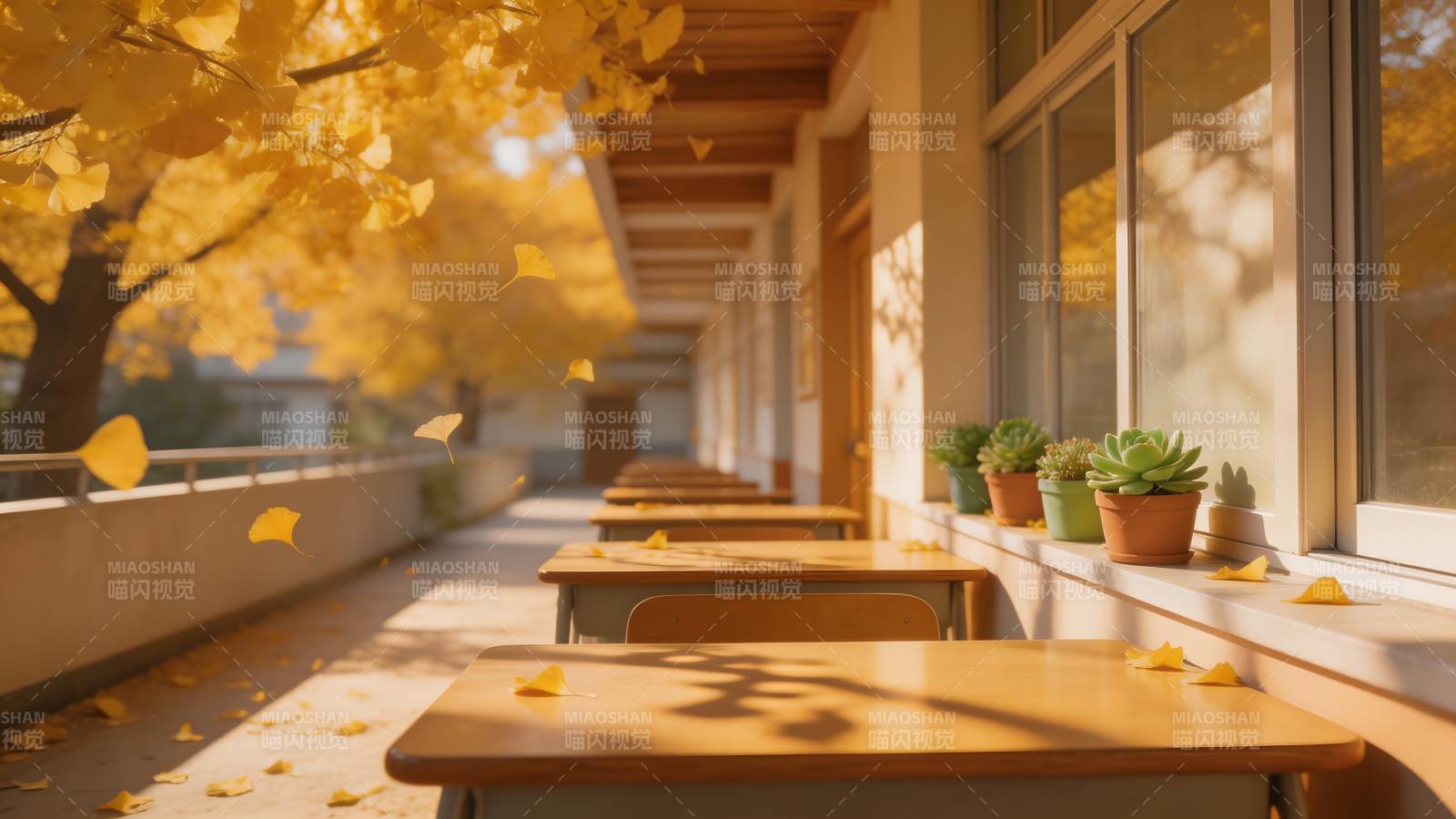 秋日校园长廊图片