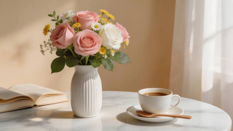 花香咖啡时光图片