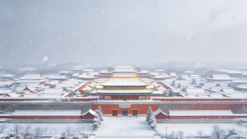 雪落故宫图片