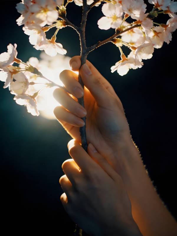 樱花映手心图片