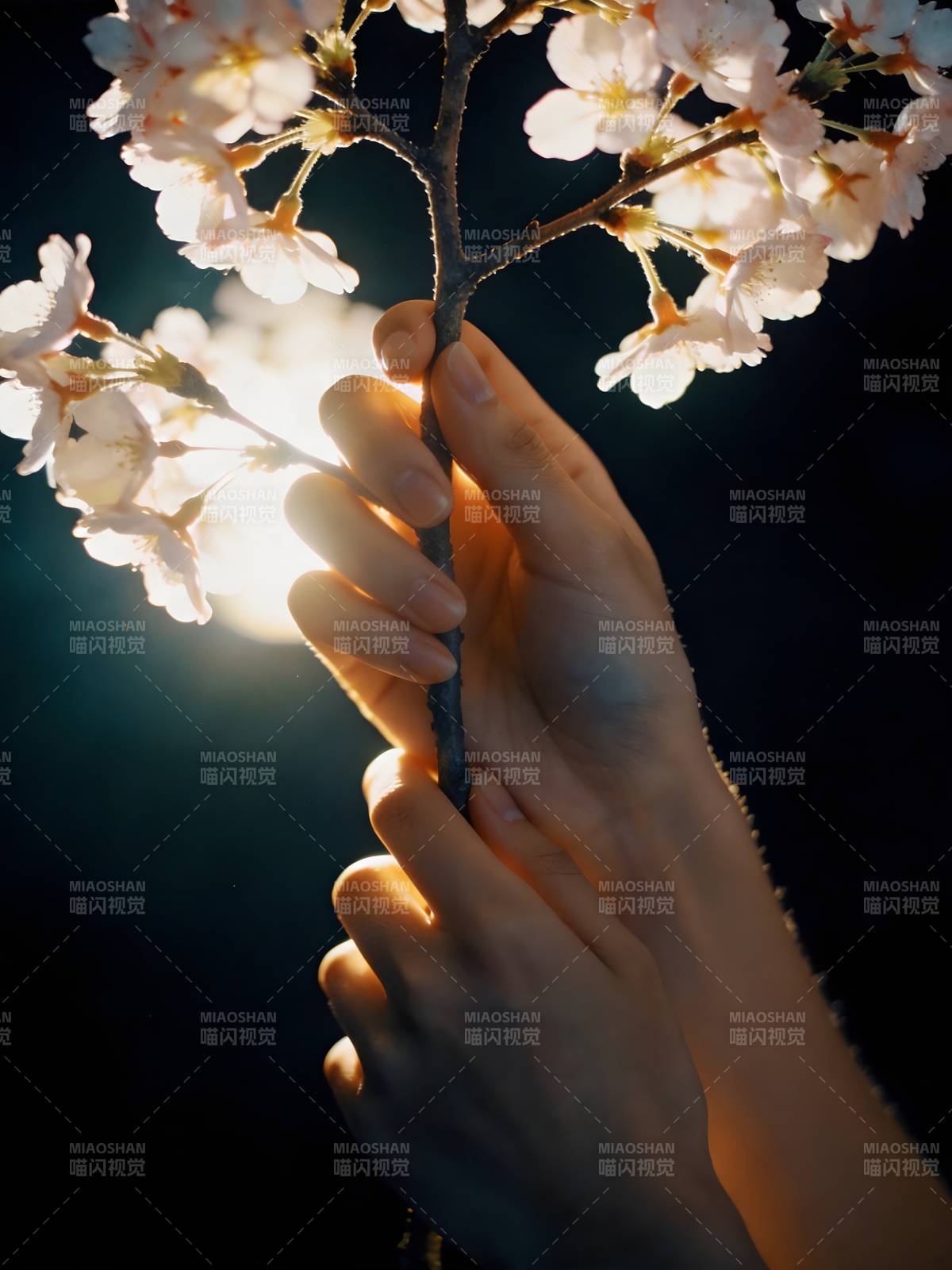 樱花映手心图片