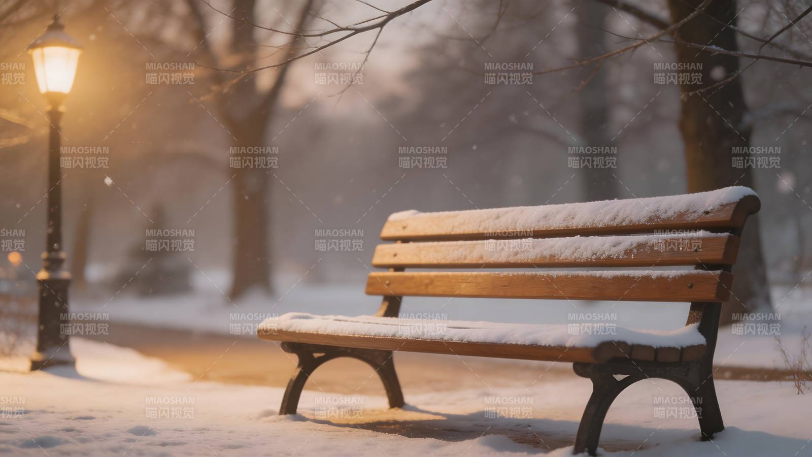 雪夜公园长椅图片