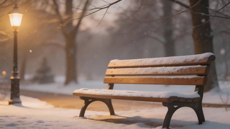 雪夜公园长椅图片