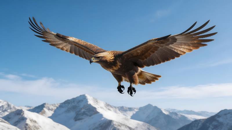 雄鹰翱翔雪山间图片