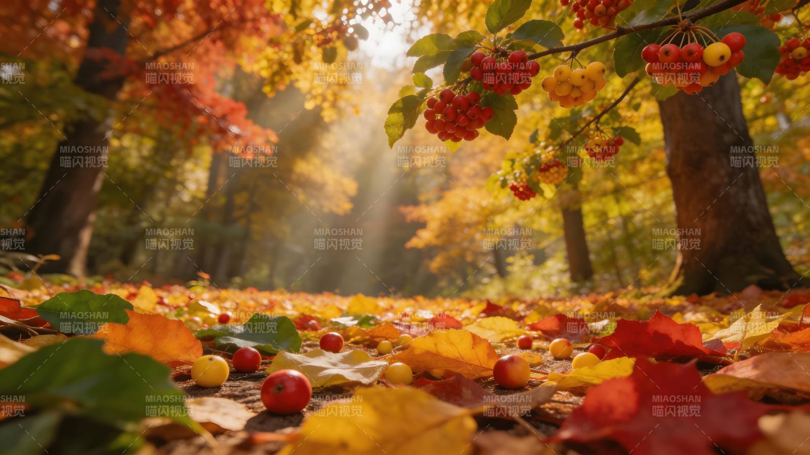 秋日林间落叶纷飞图片